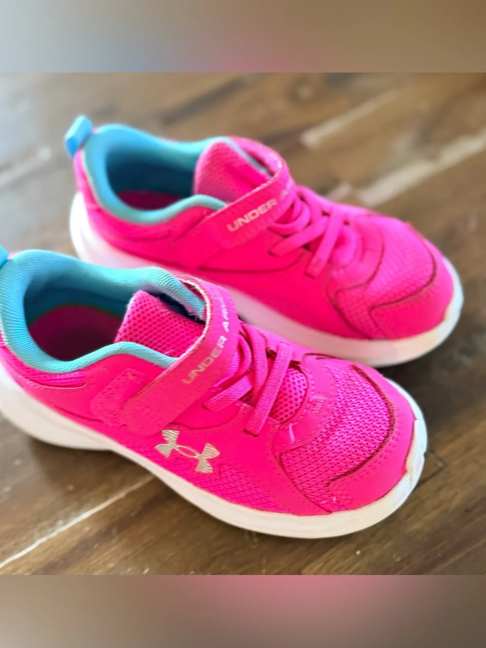 Under Armour Bright Pink Kids Athletic Sneakers with Teal Lining